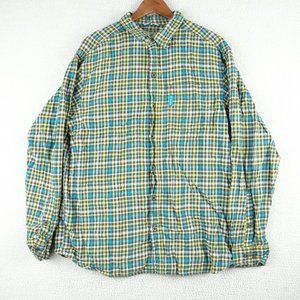 Columbia Plaid Flannel Shirt Mens Large Blue Yellow Heavyweight Outdoor Classic